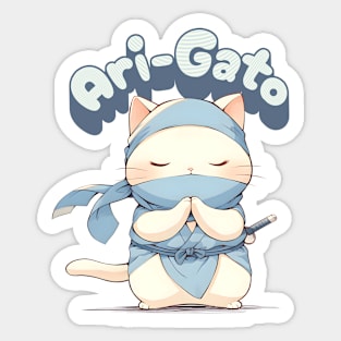 Ari-Gato kawaii white ninja thank you cat Sticker